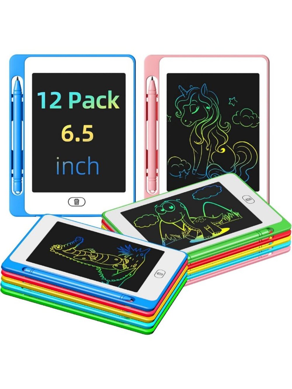 Colorful 12 Pack LCD Writing Tablets for Kids, Erasable Doodle Boards